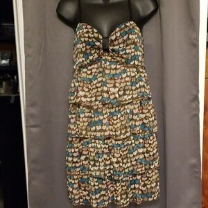 Pinky Womens Dress Flowy Brown Teal Hearts Elastic Back Size M GUC